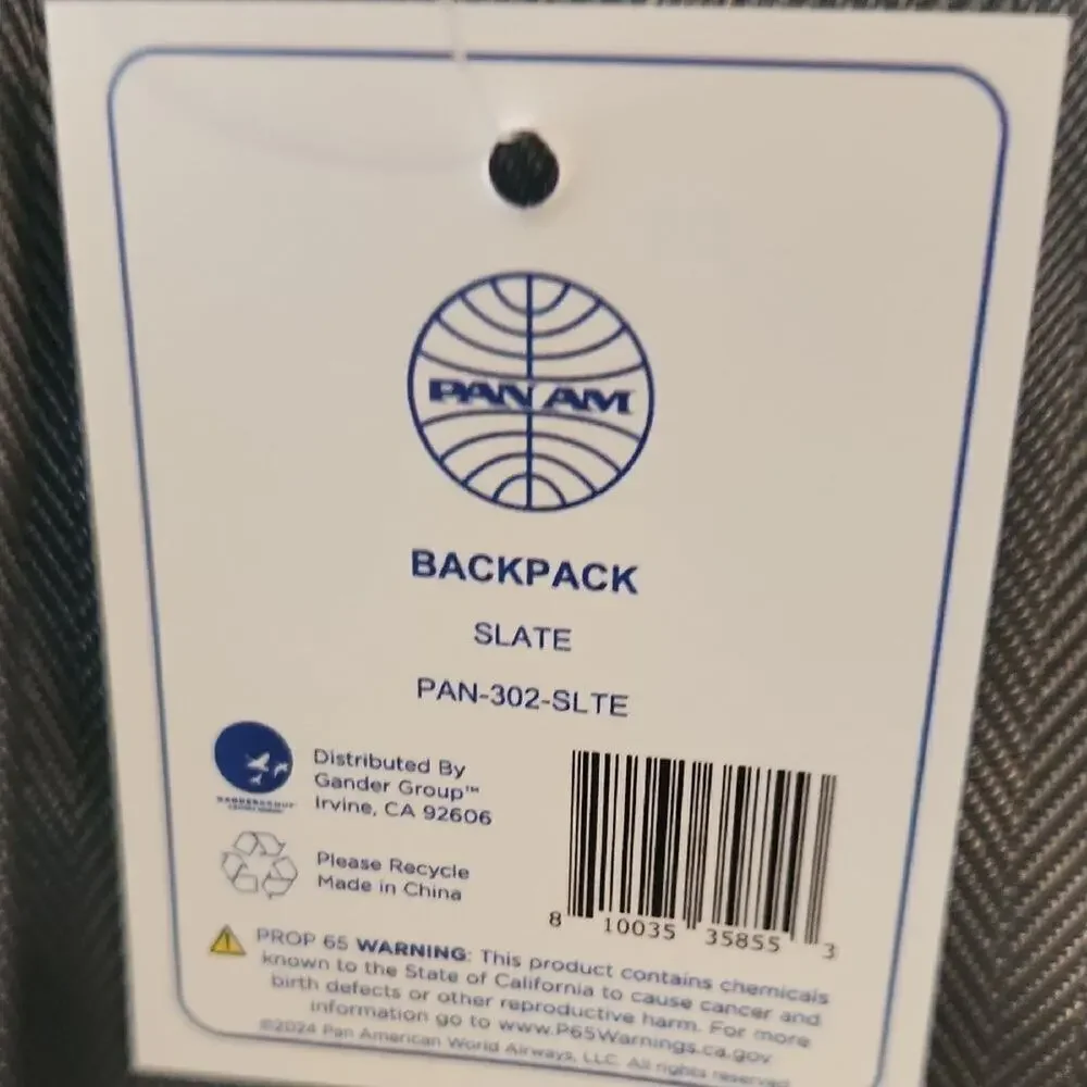 Gray Medium Backpack with Smooth Fabric and Classic Shape Pan Am